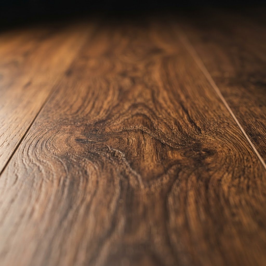 Extreme close-up of SPC flooring walnut wood grain texture showing realistic natural wood appearance — Floor Woods Dubai