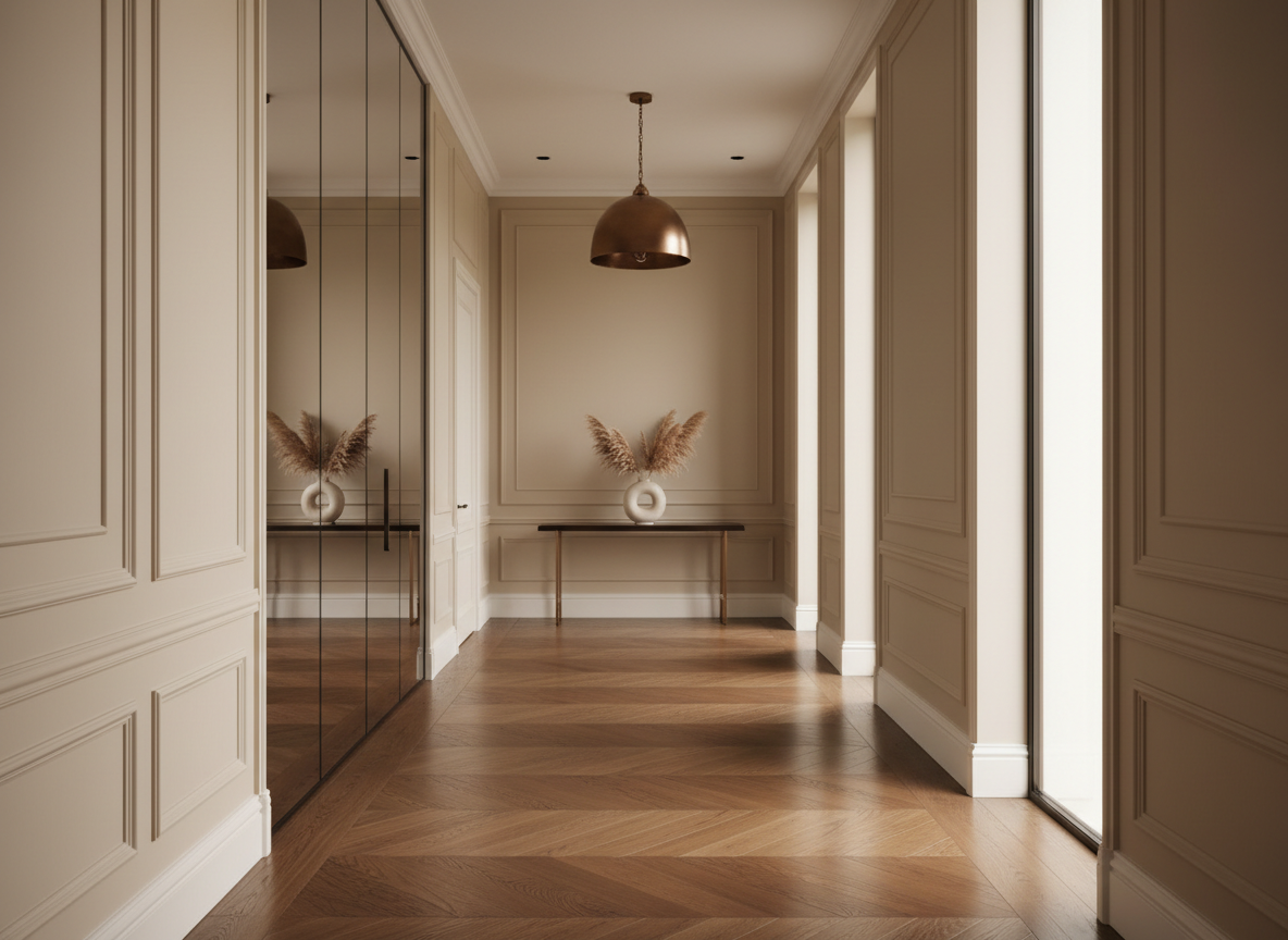 Chevron pattern flooring in Palm Jumeirah villa entrance