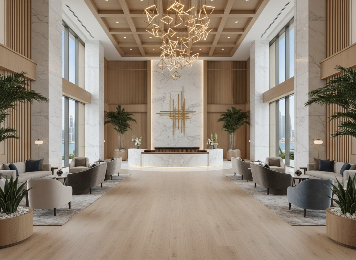 Engineered wood flooring in Downtown Dubai hotel lobby