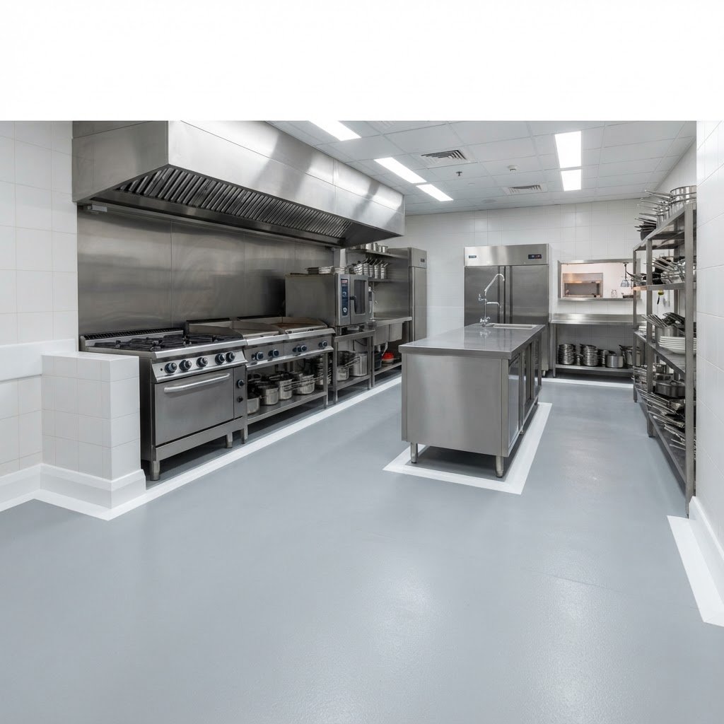 After - waterproof PVC skirting in a Deira restaurant kitchen – Floor Woods