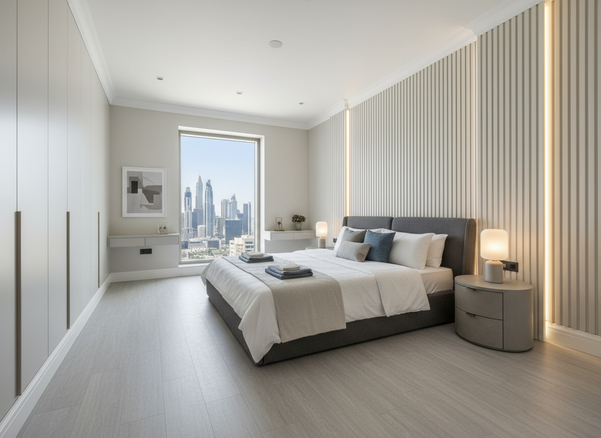 Grey SPC flooring in a Dubai Marina apartment renovation – Floor Woods